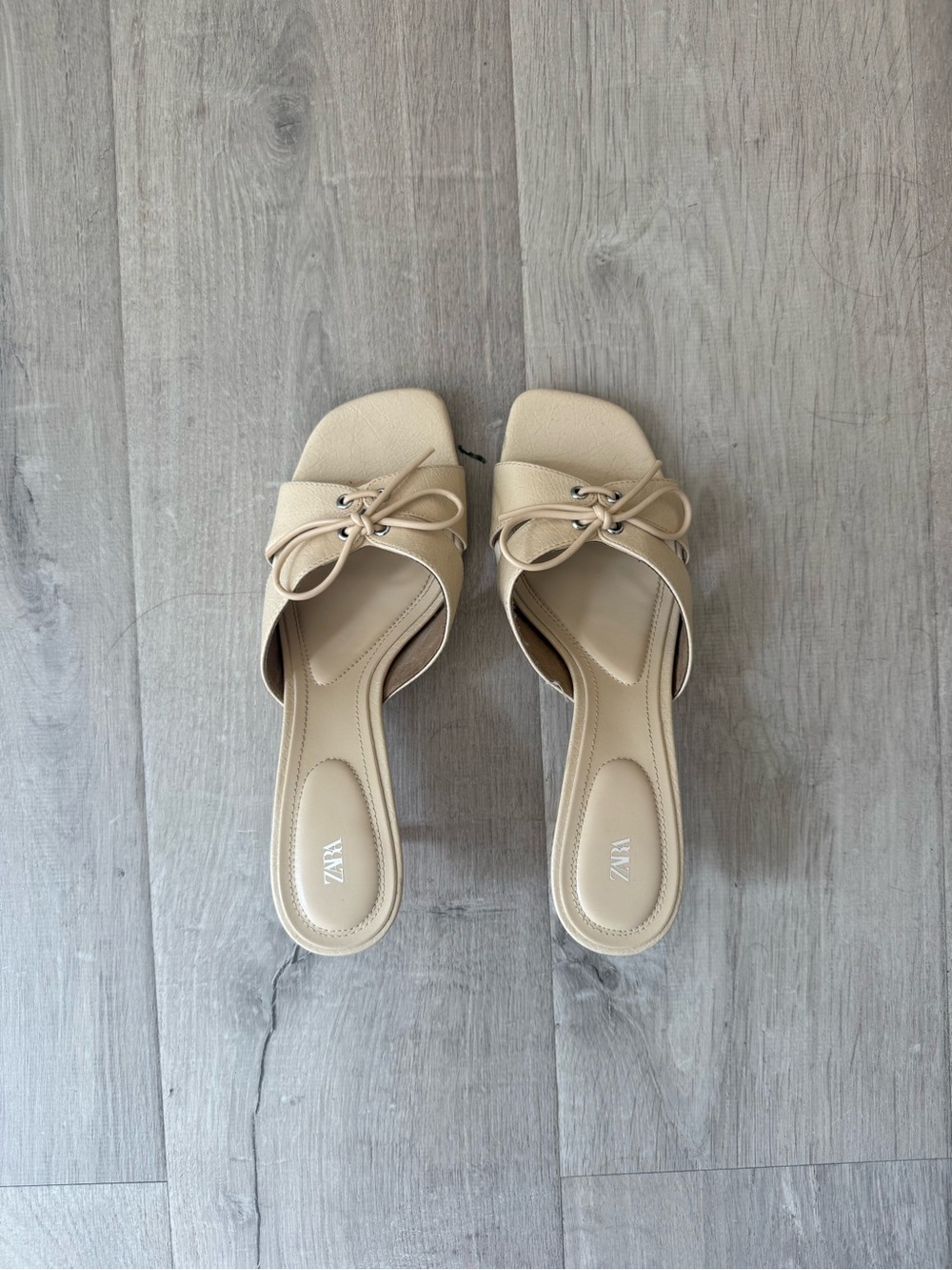 Zara Cream Lace Up Open Toe Kitten Heels